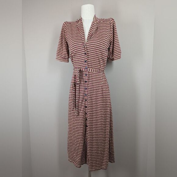 King Louie Lola Callaloo Dress Red M Retro Mod Stretchy - Picture 2 of 11